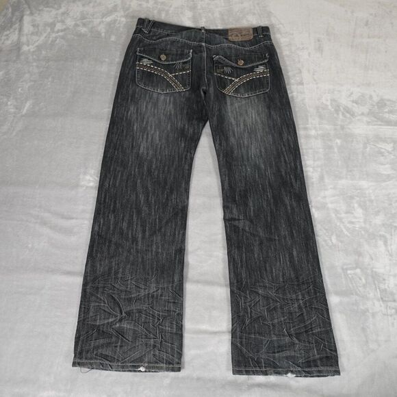 Vintage Jinzu Denim Jeans Mens 36x32 Straight Fit Flap Pocket Distress Blue Y2K - Picture 8 of 12